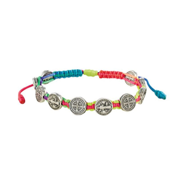 Pulsera Cordón Arco Iris Medallas San Benito